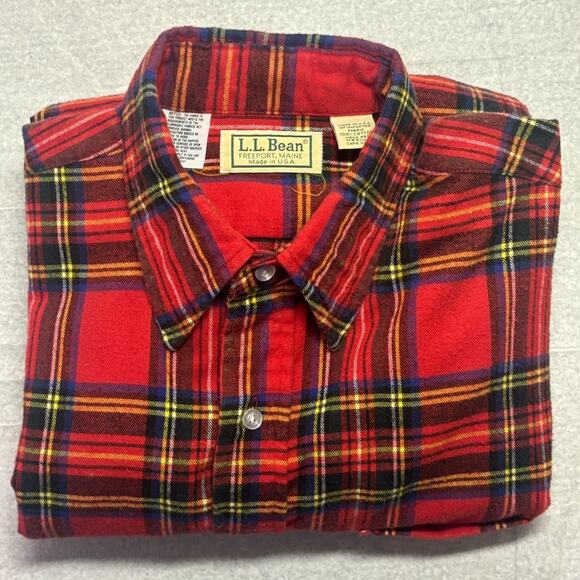 Vintage L.L. Bean Men's Tartan Plaid Flannel Made in USA 100% Cotton Unisex Fall - Picture 1 of 6